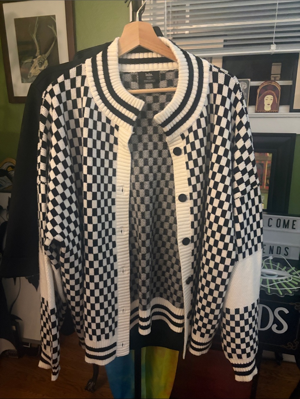 Dressed in LALA Black and White Checkerboard Cardigan